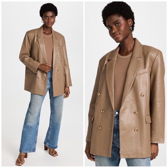 $298 PISTOLA ROMAN VEGAN LEATHER BLAZER TORTOISESHELL REVOLVE MOTHER GRLFRND - Picture 2 of 12